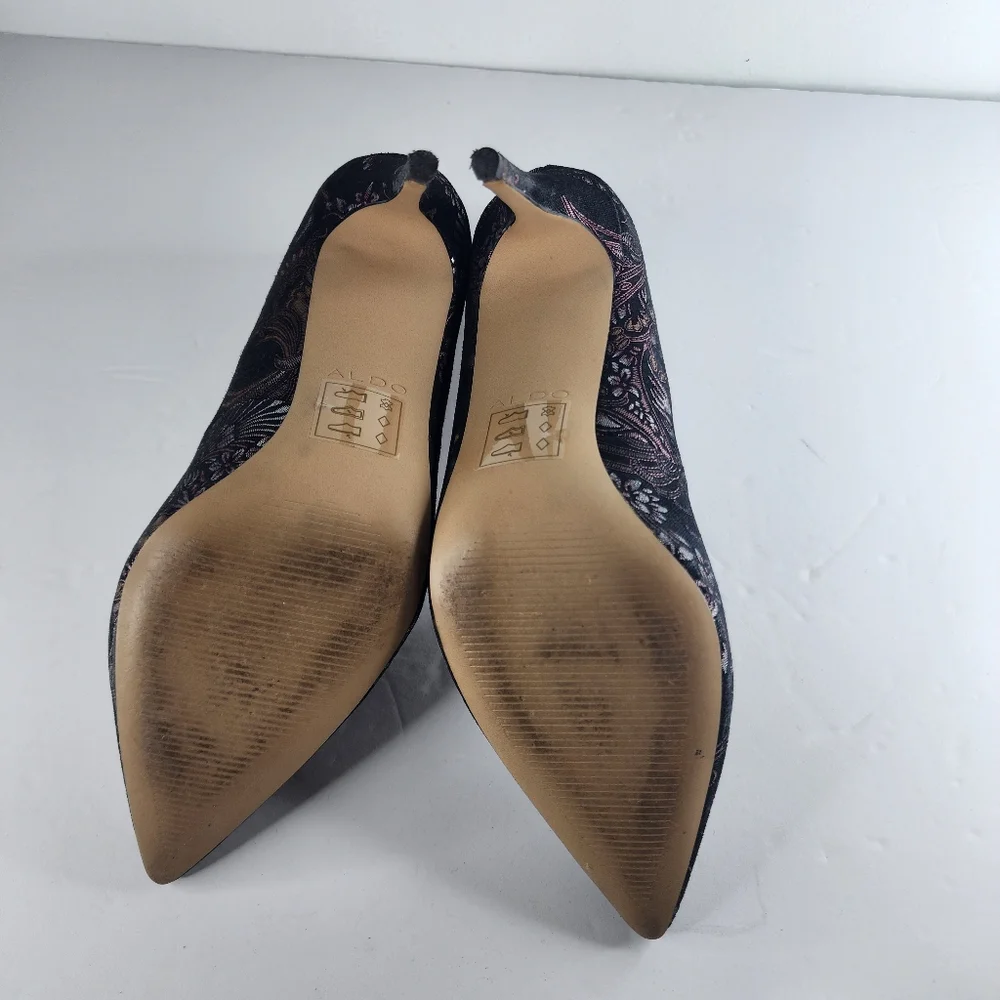 ALDO Black Pointed Floral Heels. - Picture 6 of 10